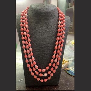 Colliers de perles en corail rose de 12mm de 22 pouces faits à la main, perles de pierre naturelle Boho, colliers épais - Product Image 1