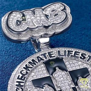 Pendentif rond glacé VVS Moissanite Diamants, argent sterling 925, bijoux Hip Hop pour hommes pendentif en argent sterling 925 - Product Image 3