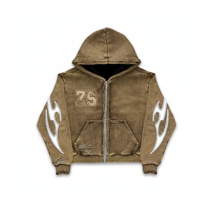 Heavyweight 370 GSM sweat à capuche zippé premium brossé polaire tissu marron surdimensionné broderie personnalisée chenille patch basics Hoodie - Product Image 1