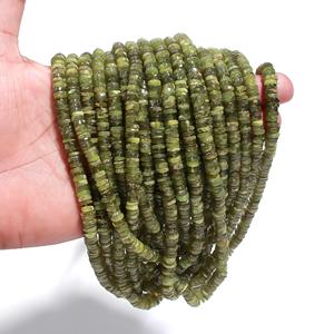 À la mode 16 pouces Vessonite plat pierres précieuses perles collier Bracelet naturel Heishi disque pneu forme pierre couleur verte pour l'artisanat - Product Image 4