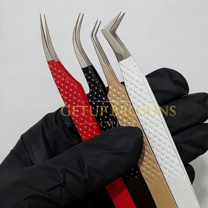Pince à épiler pour extensions de cils GETUP BROSONS IMPEX, revêtement poudré, découpe en forme de cœur, acier inoxydable, pointe lisse, anti-magnétique, vente en gros - Product Image 4
