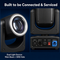Tête mobile à faisceau LED 200W 3.4 °   Projecteur à faisceau puissant 7+1 avec roue chromatique, prisme à 18 facettes et anneau halo, 14 canaux DMX512 pour scène, club, DJ, discothèque
