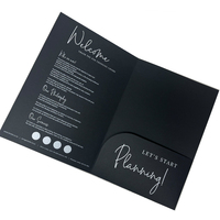 Dossier de présentation professionnel noir A4/A5 avec logo personnalisé, deux pochettes, dossier publicitaire pour documents
