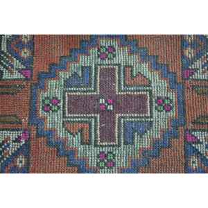 พรมวินเทจขนาดเล็ก, พรมตุรกีขนาด 1.4x2.8 ฟุต, พรมขนสัตว์ลายสัตว์สีแดง - Product Image 5