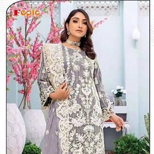 Sofisticado invierno Shalwar Kameez con organza bordada con perlas y Santoon & Net Dupatta ropa india y pakistaní - Product Image 1