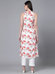 Último Diseño: Kurti de Oficina para Mujer, Corte Recto, Sin Mangas, Estampado Floral, Poliéster, Cuello en V, Estilo Étnico de Verano - Product Image 2