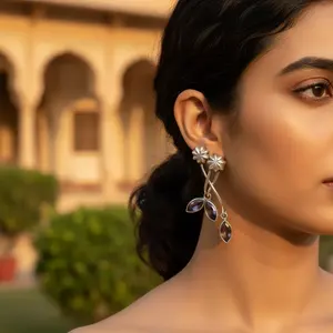 Pendientes de Plata 925 con Flor de Amatista para Mujer, Joyería Floral de Moda, Chapado en Oro Rosa, Material de Oro Rosa para Compromiso, con Circonita - Product Image 3