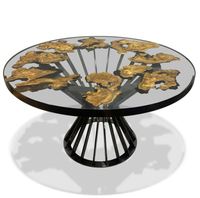 Table à manger moderne en bois massif avec pieds en métal, finition époxy, résistante à l'eau, durable, meubles d'extérieur pour hôtels, restaurants, écoles