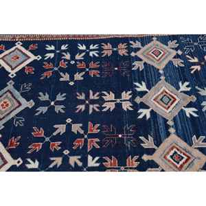 Alfombra Turca Vintage, Alfombra Extra Grande de 8.7x10.7 pies, Alfombra Ikat Azul y Roja - Product Image 4