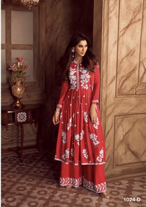 Исламский пакистанский дизайнерский искусственный шёлк с вышивкой Anarkali Kurti, набор Палаццо для женщин и девушек, функция свадебной вечеринки, оптовая цена - Product Image 4