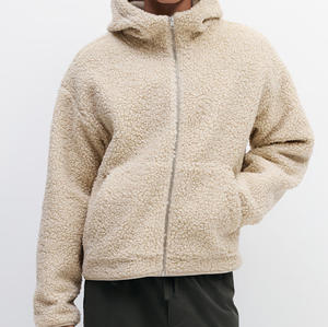 Sweat-shirts à capuche personnalisés avec logo du fabricant, en spandex/polyester, pull-over d'hiver, 410 g/m², épais, en sherpa Teddy, avec fermeture éclair 14, pour homme - Product Image 1