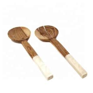 Ensemble de couverts de luxe en bois d'acacia avec manche en os, compatible lave-vaisselle, accessoires de cuisine pour fêtes, vaisselle, service à salade, cuillère - Product Image 2