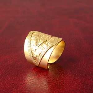 Anillos de Latón con Diseño Tribal Geométrico, Anillos Boho de Latón para Mujer, Chapados en Oro de 18k, Patrón Étnico, Anillos Gruesos, Venta al Por Mayor/OEM - Product Image 6