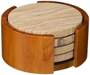 High Quality Leather Stand Natural coaster Acacia Wood Eco-friendly Custom Wood coaster Wooden <b>Cup</b> <b>Mat</b> 8 Pcs Set Modern Style - Product Image 6