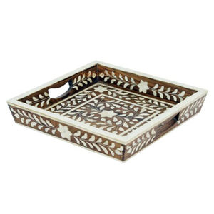 High Quality Wood Bone Inlay Serving Tray Elegant <b>Luxury</b> Dining Accessory for Hotel Restaurant Kitchenware Tabletop Tableware - Product Image 1