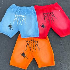 Pantalones cortos de lavado ácido para hombre vintage personalizados 100% algodón de talla grande sólido informal con cordón 3D estampado de burbujas de espuma de pantalla de talla grande para hombre - Product Image 1