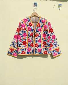 Chaqueta corta Bohemia con bordado Floral de algodón 100% transpirable y ecológica para primavera Otoño Invierno - Product Image 1
