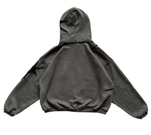 Custom Boxy Streetwear Distressed Acid Washed French Terry Heavyweight Oversize Zip up Cropped Hoodie Hombres Térmica - Product Image 6