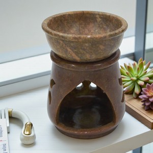 Handcrafted Brown Stone <b>Oil</b> Burner | Natural Soapstone Aroma <b>Diffuser</b> for <b>Essential</b> <b>Oils</b> & Home Fragrance - Product Image 3