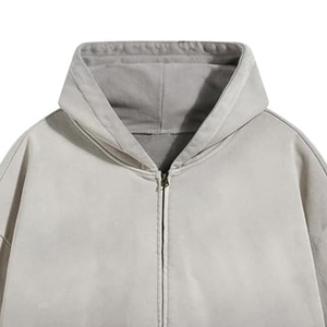 Sudadera con capucha de gran tamaño Unisex con logotipo personalizado de moda Vintage marrón de gran tamaño con cremallera Sudadera con capucha de peso pesado Fleece Drop Shoulder - Product Image 5