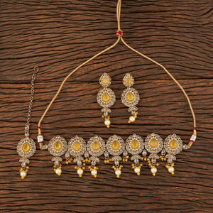 Artificial Export Gold Plated Antique Handmade <b>Choker</b> Style Monalisa Stone <b>Necklace</b> Set in India - Product Image 2