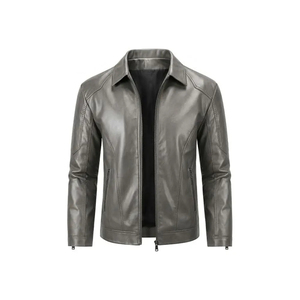 Veste en similicuir rouge foncé ajustée pour homme, col montant, fermeture éclair, style motard, hiver - Product Image 1