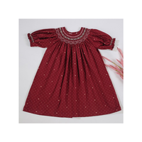 Vente chaude de robes smockées en coton à manches courtes pour filles ODM et motif à pois OEM du fabricant vietnamien pour enfants