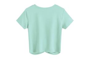 T-shirts courts pour femmes, style hip-hop, logo personnalisé, écologiques, anti-froissement, décontractés d'été, manches courtes, col rond, devant torsadé, bouton - Product Image 6