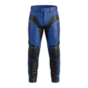 Pantalon en cuir simple pour motard, pour homme, avec poches avant, genouillères, fermetures éclair latérales et coupe confortable - Product Image 1