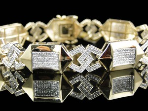 Bracelet à maillons géométriques de créateur en or jaune 10K avec diamants de laboratoire à motif hexagonal, bijoux de luxe pour homme, personnalisable et tendance - Product Image 3