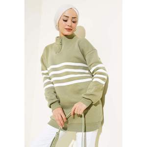 Sweat à capuche à trois fils imprimé à rayures vert amande pour femmes Taille XS Col brodé - Product Image 1