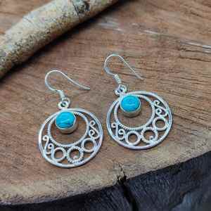Boucles d'oreilles Turquoise Tirbal Design 925 Sterling Silver Turquoise Gemstone pour les femmes Fête de mariage - Product Image 3