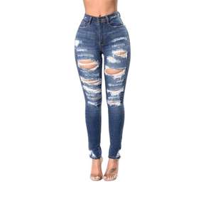Vêtements sexy à la mode, leggings en denim, pantalons, pantalons taille mi-haute, ajustés, doux, déchirés, skinny jeans pour femmes - Product Image 5