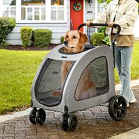 Poussette pour chien extra large pliable en Oxford 600D, 160 lb, 4 roues, poignée réglable, chariot de jogging pour 2 chiens