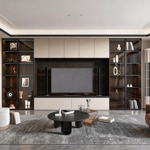 <span class=keywords><strong>Meuble</strong></span> <span class=keywords><strong>TV</strong></span> <span class=keywords><strong>mural</strong></span> moderne en bois beige avec vitrines en verre et éclairage LED pour salon, compatible avec les téléviseurs de 65 pouces - Product Image 1