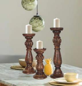 Handcrafted engraving Wooden walnut <b>Lantern</b> <b>Candle</b> Pillar Holders with Classic Vintage Design Enhancing Elegance Wedding Decor - Product Image 3