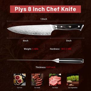 มีดเชฟชาวญี่ปุ่นดามัสกัสมีดทำครัวคมมีดสำหรับเชฟมืออาชีพ - Product Image 5