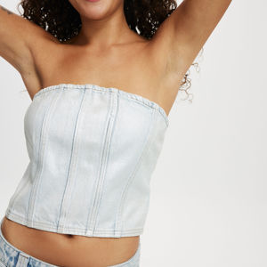 Top de tubo de moda para mujer, camisa vaquera de algodón de alta calidad, coreana, con estampado de Color único, diseño cruzado, camisa informal para mujer personalizada - Product Image 6