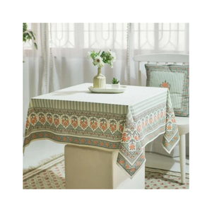 Nappe en coton crème à imprimé floral de roses et de vigne, bordure bordeaux, rectangulaire, pour salle à manger, fournisseur de textiles de maison, vente en gros, sur mesure - Product Image 3
