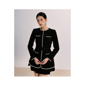 Hermoso diseño de manga larga chaqueta de mujer bolsillos delanteros conjunto de 2 piezas traje de mujer MADDOX chaqueta redonda 85% poliéster 15% Spandex - Product Image 1