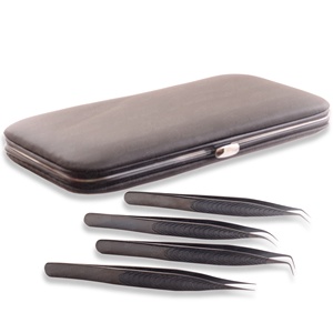 3 4 and 6 Pieces Magnetic Case for Eyelash Extension Tweezers Stainless Steel <b>Individual</b> <b>Lash</b> Tweezers With Storage Case - Product Image 1