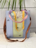 Tas bahu selempang kulit asli daur ulang desainer baru tas tangan kapasitas besar mewah kulit warna-warni Barat untuk wanita