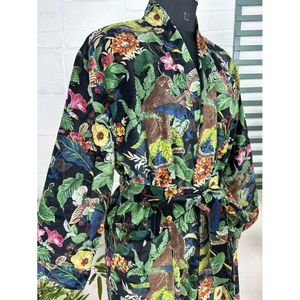 Robe de Chambre Kimono Unisexe en Velours de Luxe, Veste Réversible en Soie Double, Automne Hiver, Cadeau Élégant, Vert Ikat, Bleu Malibu, ODM Tie - Product Image 6