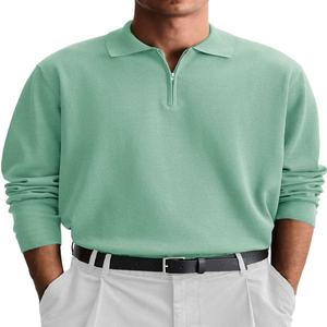 Polo à manches longues de luxe en pur coton pour homme, personnalisable avec logo, vente en gros de haute qualité - Product Image 1