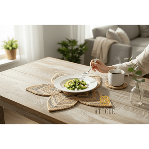 แผ่นรองจานรูปดาวขนาด 25 นิ้ว ทำจากปอกระเจา ถักมือ เป็นมิตรกับสิ่งแวดล้อม ใช้ตกแต่งโต๊ะสไตล์เรียบง่าย เหมาะสำหรับวันหยุด กันน้ำ ใช้เป็นของตกแต่งกลางโต๊ะ - Product Image 3