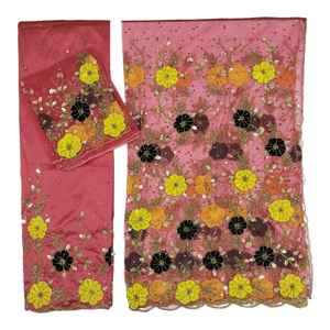 New Arrival No.1 Quality Luxurious Nigerian George Wrapper <b>Polyester</b> <b>Fabric</b> Stone Beaded Work Floral Pattern Partywear for Girls - Product Image 6