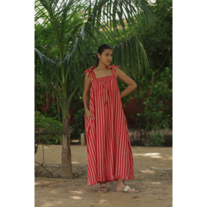 Vestido Halter Bohemio de Verano para Mujer, Holgado, de Algodón, Estampado a Mano Indio, con Tirantes Ajustables y Bolsillos - Product Image 2