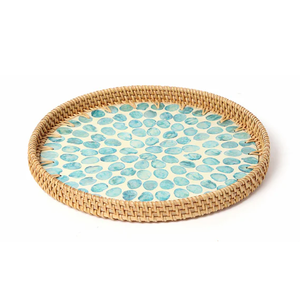 Bandeja para servir comida de ratán con incrustaciones de madreperla natural hecha a mano, bandejas redondas para decoración, precio al por mayor de Vietnam - Product Image 1
