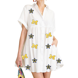 Robes d'été uniques en gros pour le jour du match, à col rabattu, avec des patchs perlés sur le thème du softball - Product Image 2