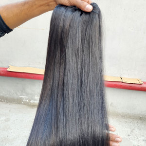 Extensiones de cabello liso sedoso indio de alta calidad sin procesar 100%, cutículas alineadas con ondas naturales de un solo donante, parte superior lisa individual - Product Image 4